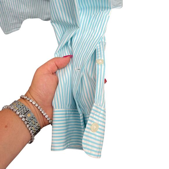 Ralph Lauren Custom Fit Men XXL Long Sleeve Button Down Teal Stripes Pink Pony - Picture 6 of 10